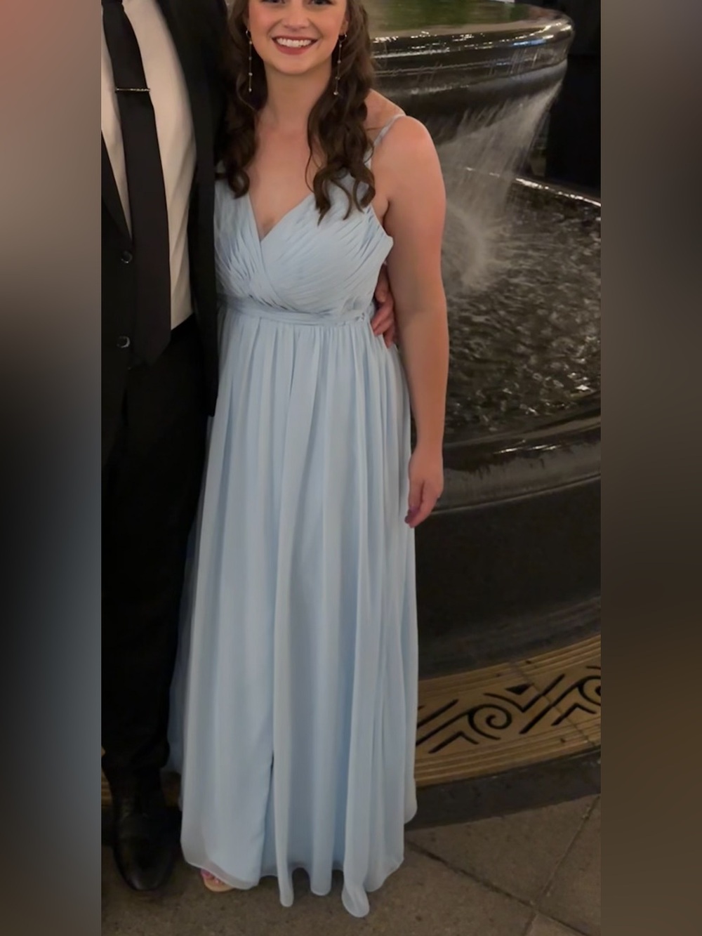 Azazie Sky Blue V-Neck Spaghetti Strap Maxi Dress
